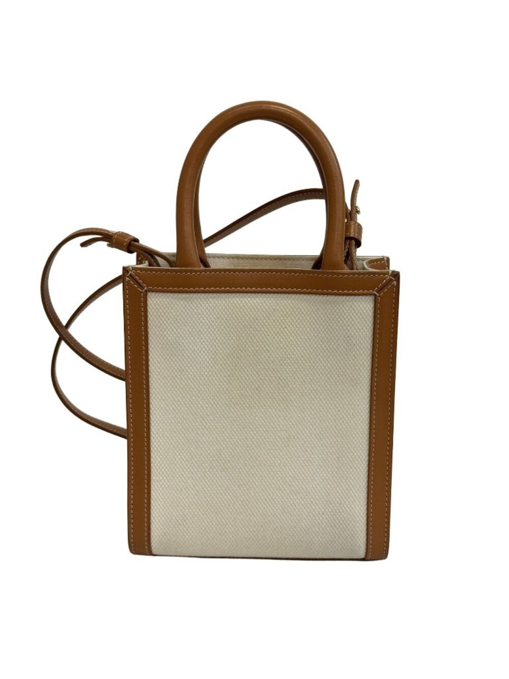 Celine Mini Vertical Cabas Canvas Leather White Wallet